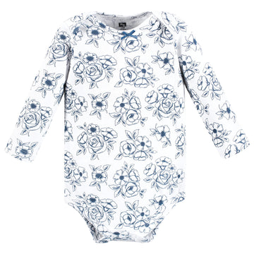 Hudson Baby Unisex Baby Cotton Long-Sleeve Bodysuits Blue Toile 3-Pack, 6-9 Months