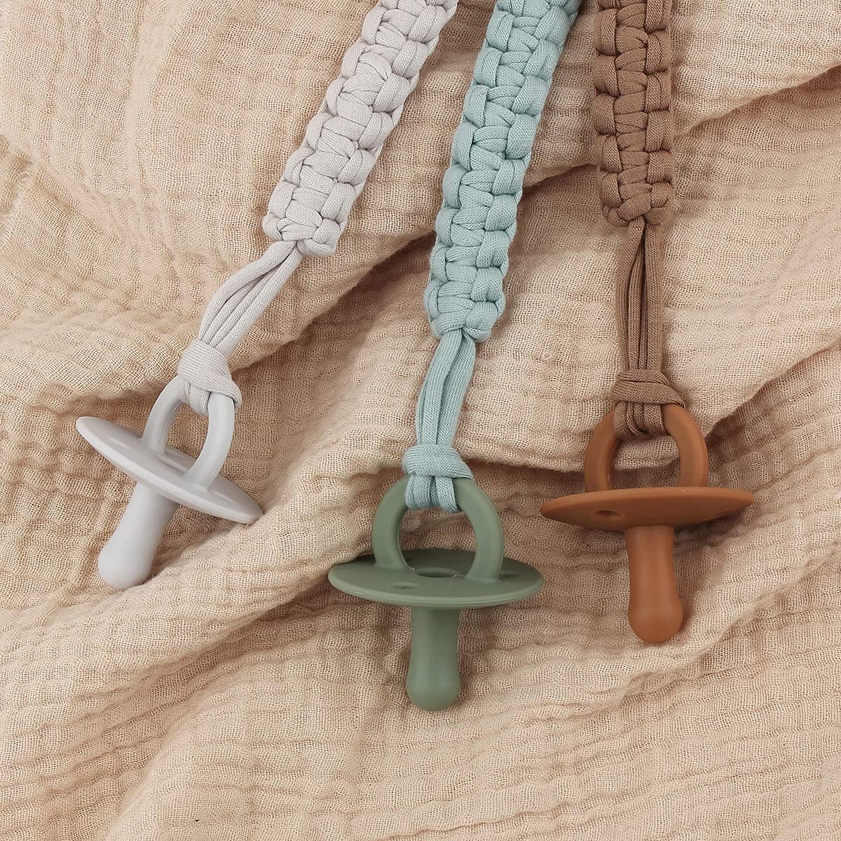 Kapihouse Pacifier Clip For Boy 9.2 Inch Pacifier Leashes Woodern Clips Teething Toy With Handmade Braided Cotton Modern Unisex