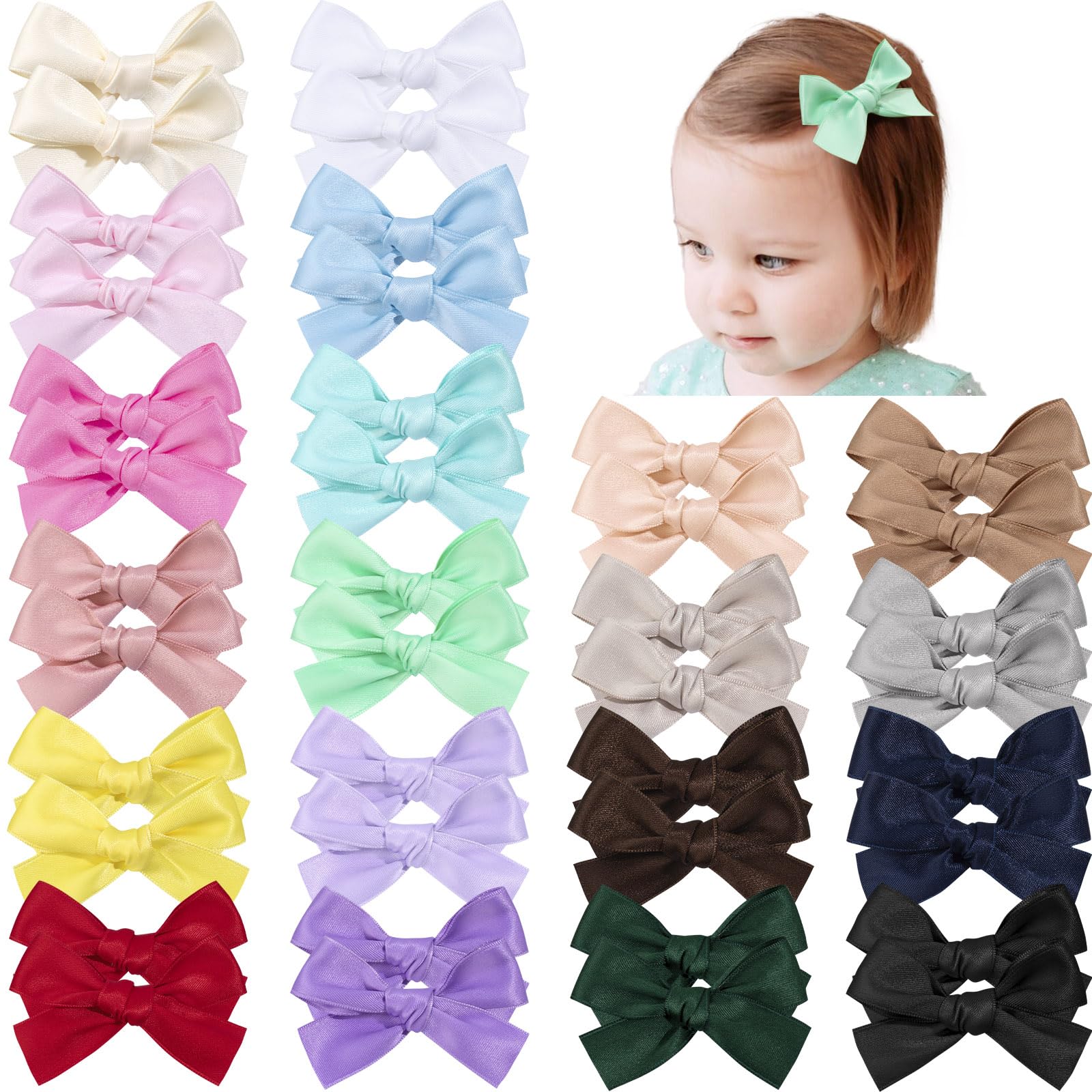 Oaoleer Baby Hair Clips, 40Pcs Satin Hair Bows For Girls Toddler Babies Kids Baby, Non Slip Tiny Hair Accessories For Infants To