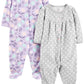 Simple Joys By Carter'S Baby Girls' Fleece Footed Sleep And Play, Pack Of 2, Grey Hearts/Lavender Floral, Preemie