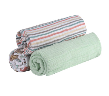 abracadabra Cotton Muslin Swaddle Wraps for New Born Baby, 018 M+ (110 cm X 110 cm, Pack of 3)  Bambi & Friends