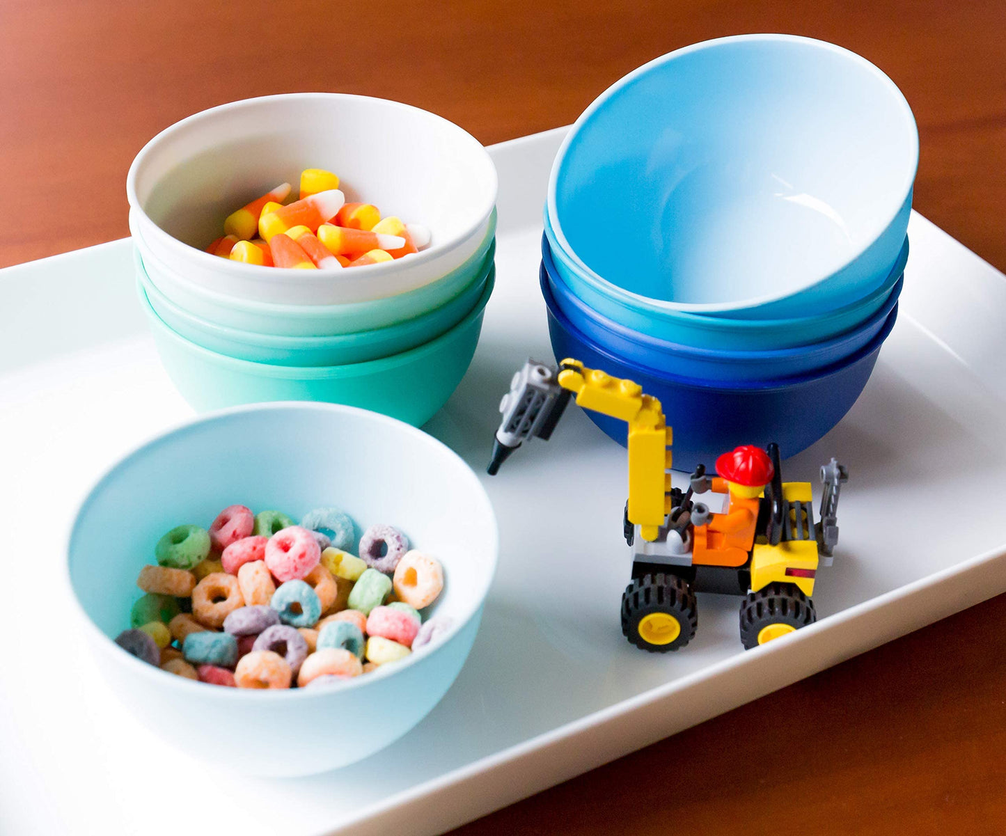 Youngever 54 Pcs Plastic Kids Dinnerware Set Of 9 In 9 Coastal Colors, Toddler Dining Set, Cups, Kids Plates, Kids Bowls, Flatwa