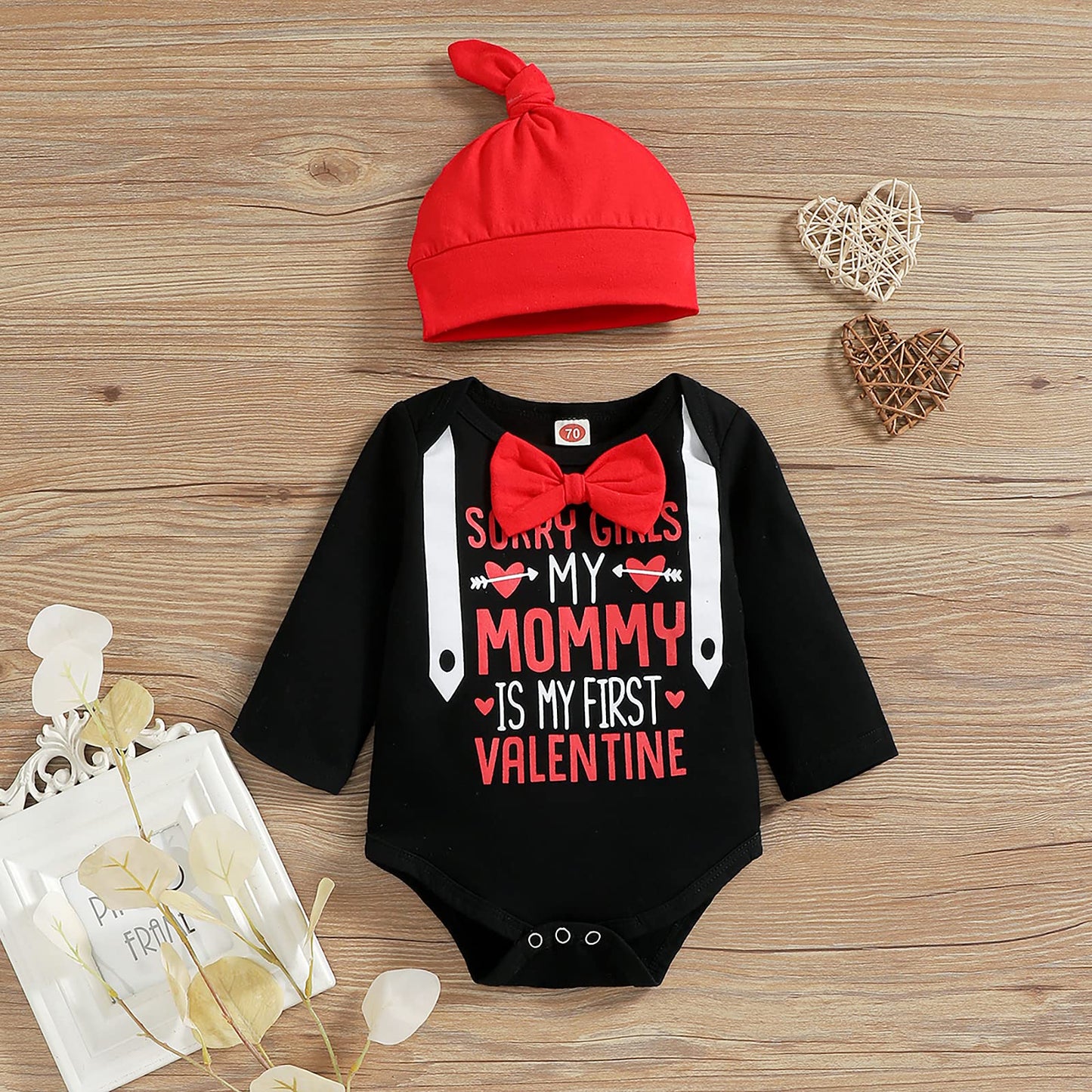 Louvasabuce My First Valentine'S Day Outfits For Infant Baby Boy Long Sleeve Romper Bodysuit Heart Letter Trousers Hat Set (Red