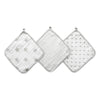 Aden + Anais Essentials Washcloth Set, Super Soft 100% Cotton Muslin, 3-Pack, Dusty Gray Stars