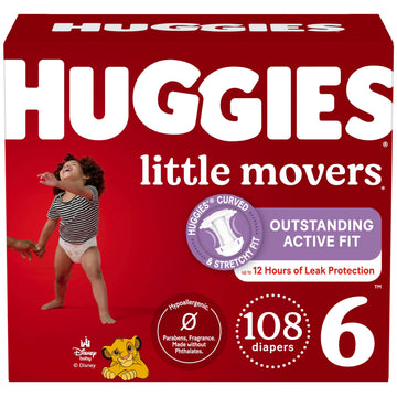 Huggies Size 6 Diapers, Little Movers Baby Diapers, Size 6 (35+ Lbs), 108 Count, Packaging May Vary