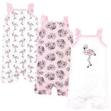 Hudson Baby Unisex Cotton Rompers, Painted Flamingo, 9-12 Months