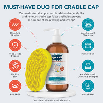 Happy Cappy Medicated Shampoo And Body Wash And Beanie Brush Bundle - Baby Dandruff Shampoo, Helps Cradle Cap And Seborrheic Der