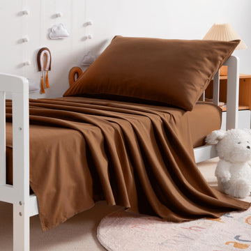 Ntbay Toddler Sheet Set - 3-Piece Microfiber Crib Sheet Set - Flat Sheet, Fitted Sheet, Pillowcase - Solid Toddler Bedding, Brow