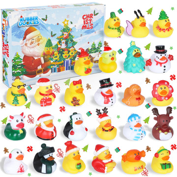 24 Pcs Christmas Rubber Ducks, Cruise Ducks with Tags for Hiding, Jeep Ducks, Christmas Ducks Toys for Kids Bath Goodie Bag Stoc