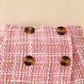 Visgogo Toddler Girl Skirts Outfit Ribbed Long Sleeve Tops Plaid Tweed Pattern Skirt Beret Fall 3Pcs Clothes (Pink, 12-18 Months