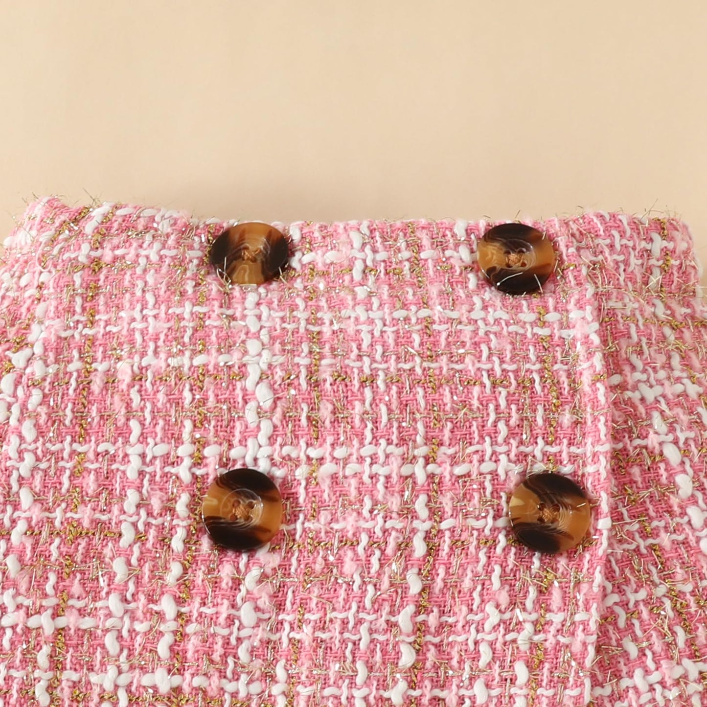 Visgogo Toddler Girl Skirts Outfit Ribbed Long Sleeve Tops Plaid Tweed Pattern Skirt Beret Fall 3Pcs Clothes (Pink, 12-18 Months