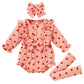 Grnshts Valentine'S Day Newborn Baby Girl Clothes Ruffle Heart Print Romper Long Sleeve Button Bodysuit+Hairband+Socks 3Pcs Outf