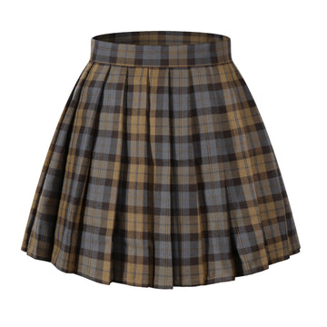 Beautifulfashionlife Womens High Waist Plaid Vintage Skirt Skirts(L, Brown Mixed Blue)