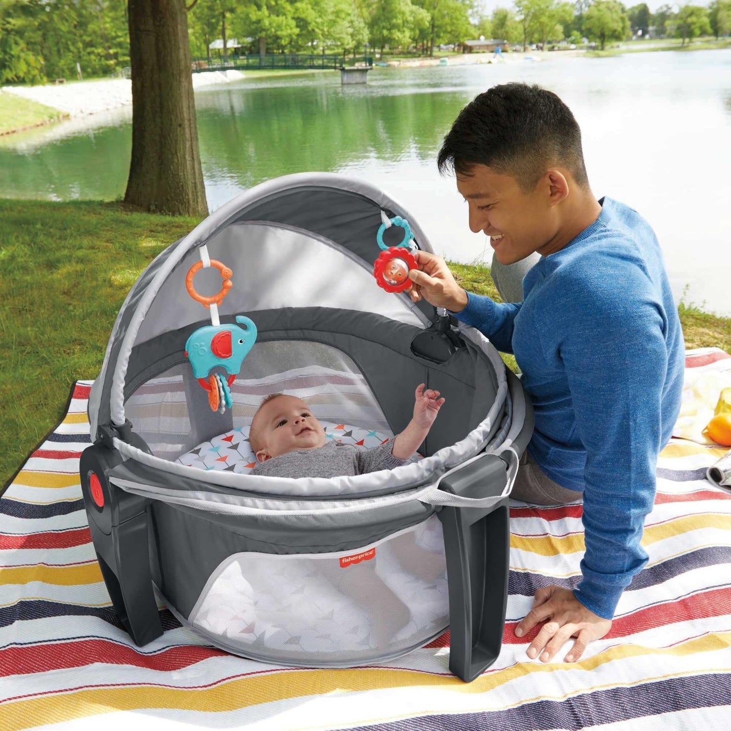 Fisher-Price Portable Bassinet And Play Space On-The-Go Baby Dome With Developmental Toys And Canopy, Arrows Away