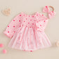 Baby Girl Valentines Day Dress Heart Puff Sleeve Cotton Linen Tulle Romper Dresses Newborn Valentines Outfit (Pink, 6-12 Months)