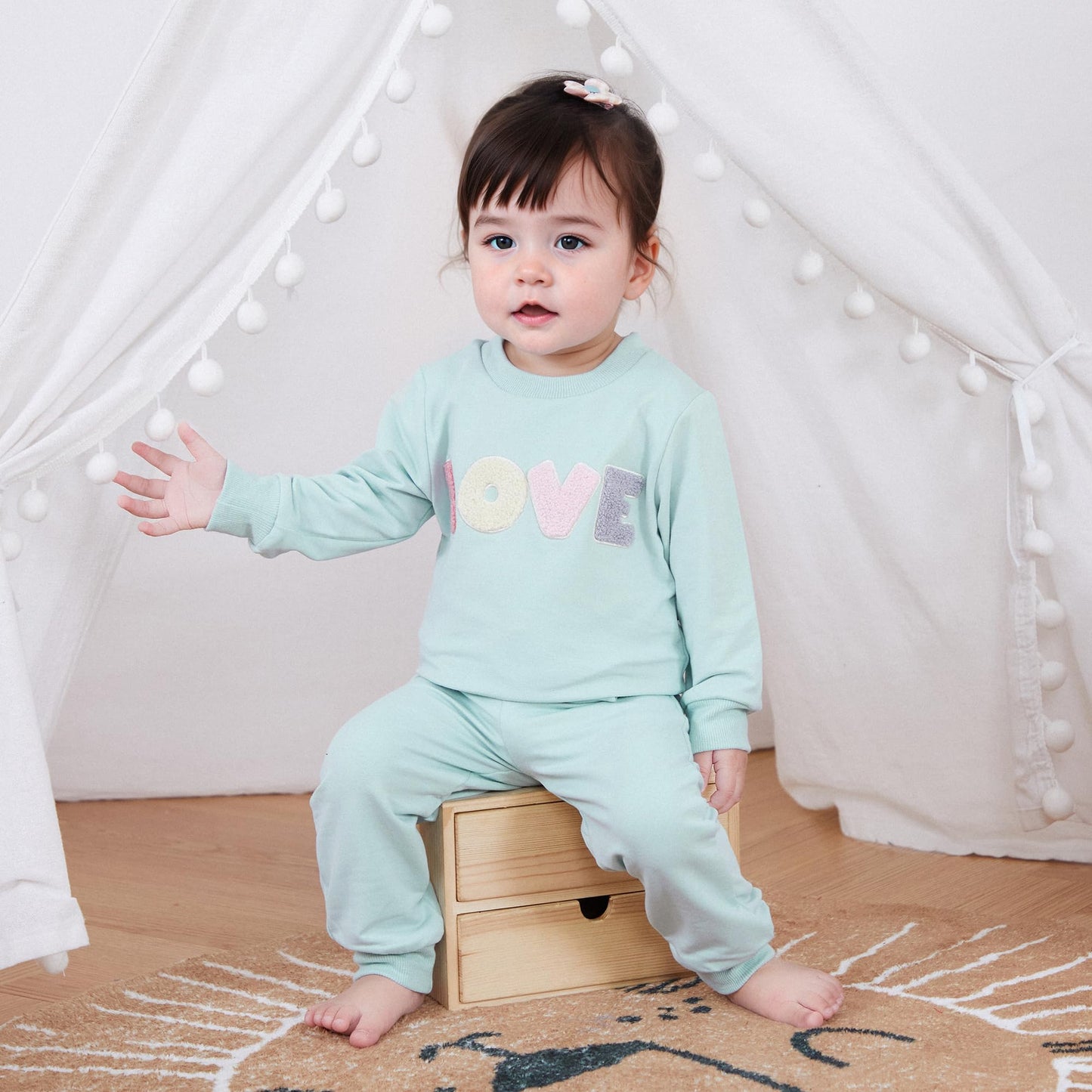 Mlpeerw Toddler Baby Girl Valentines Day Outfit 3 6 9 12 18 24 Months Long Sleeve Sweatshirt Pants Set Cute Spring Clothes (A Bl