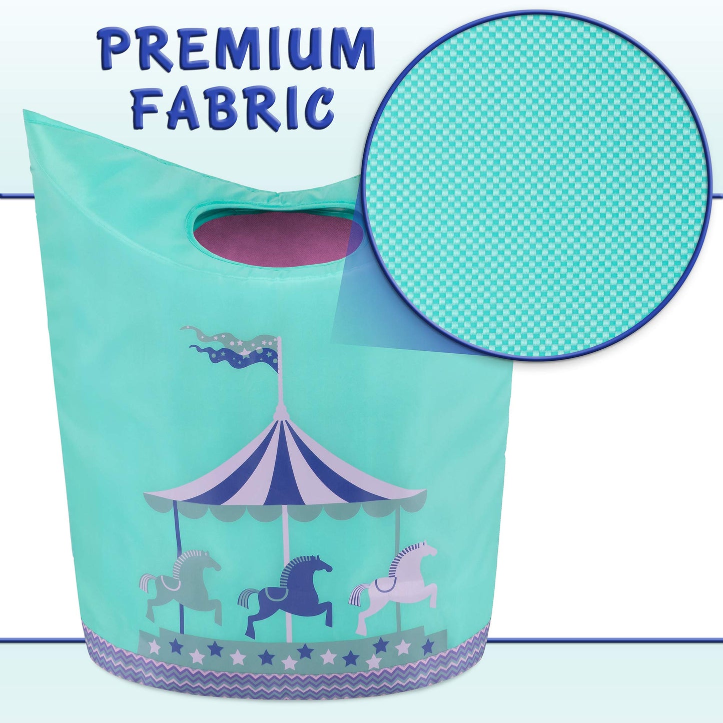 Kmd Kids Laundry Hamper, Collapsible Dirty Clothes Basket, Pop Up Bin For Baby, Nursery, Boys And Girls Bedroom Decor (Carousel)