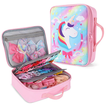 Fruobeyla Bow Organizer for Girls, Bows Holder for Girls Hair, Pink Unicorn Bow Case Organizer for Toddler Baby Girl Hair Access