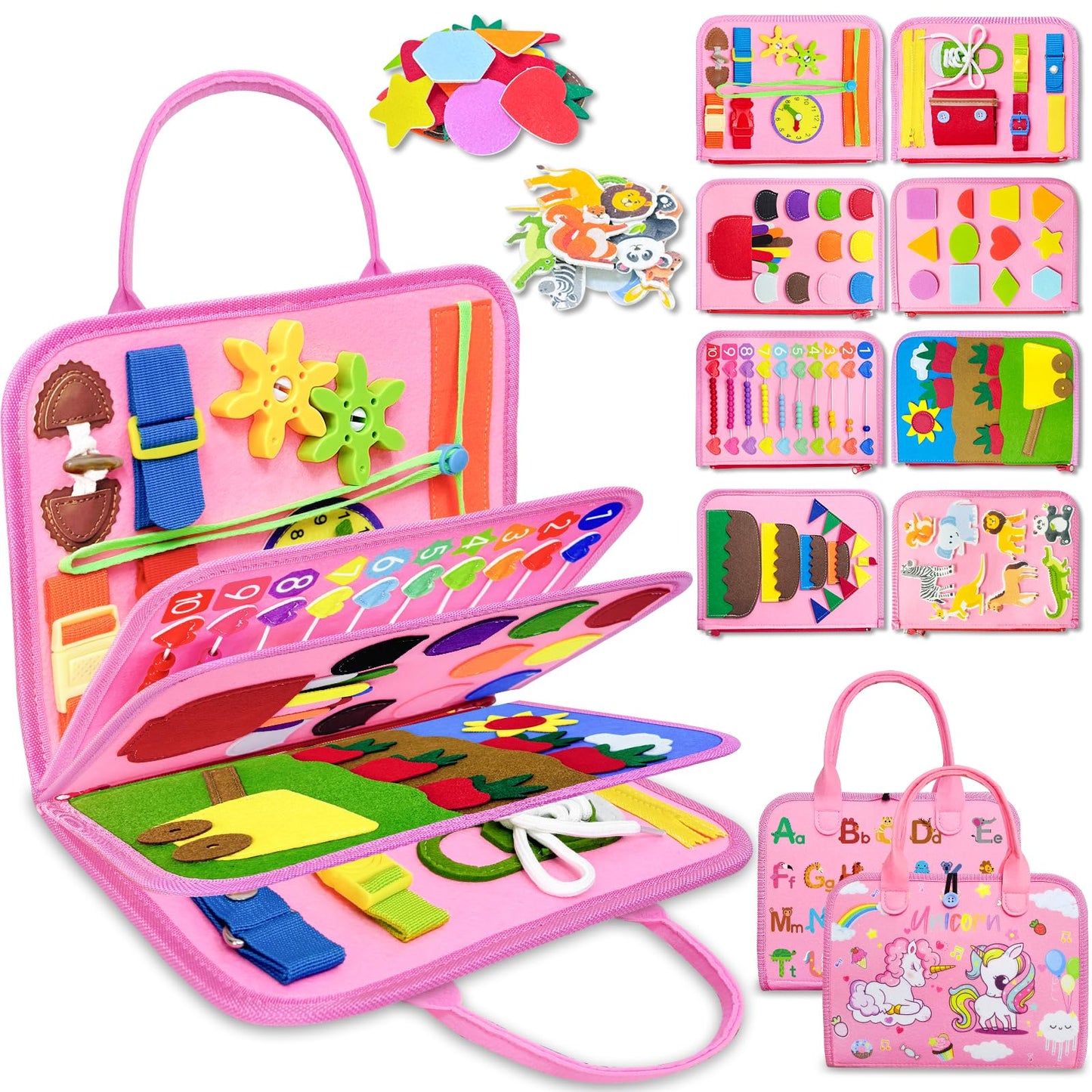 Exorany Busy Board Montessori Toys for 1 2 3 4 Year Old Girl Birthday Gifts, Toddler Girl Toys Age 1-2, 2-4, Busy Book Sensory T