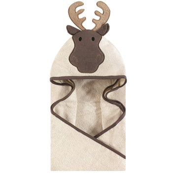Hudson Baby Unisex Baby Cotton Animal Face Hooded Towel, Modern Moose, One Size