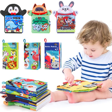 iPlay, iLearn Soft Baby Books 1 Year Old, Babies Animal Cloth Book 6-12 Month, Infant Touch Feel Crinkle Book, Toddler Carseat C