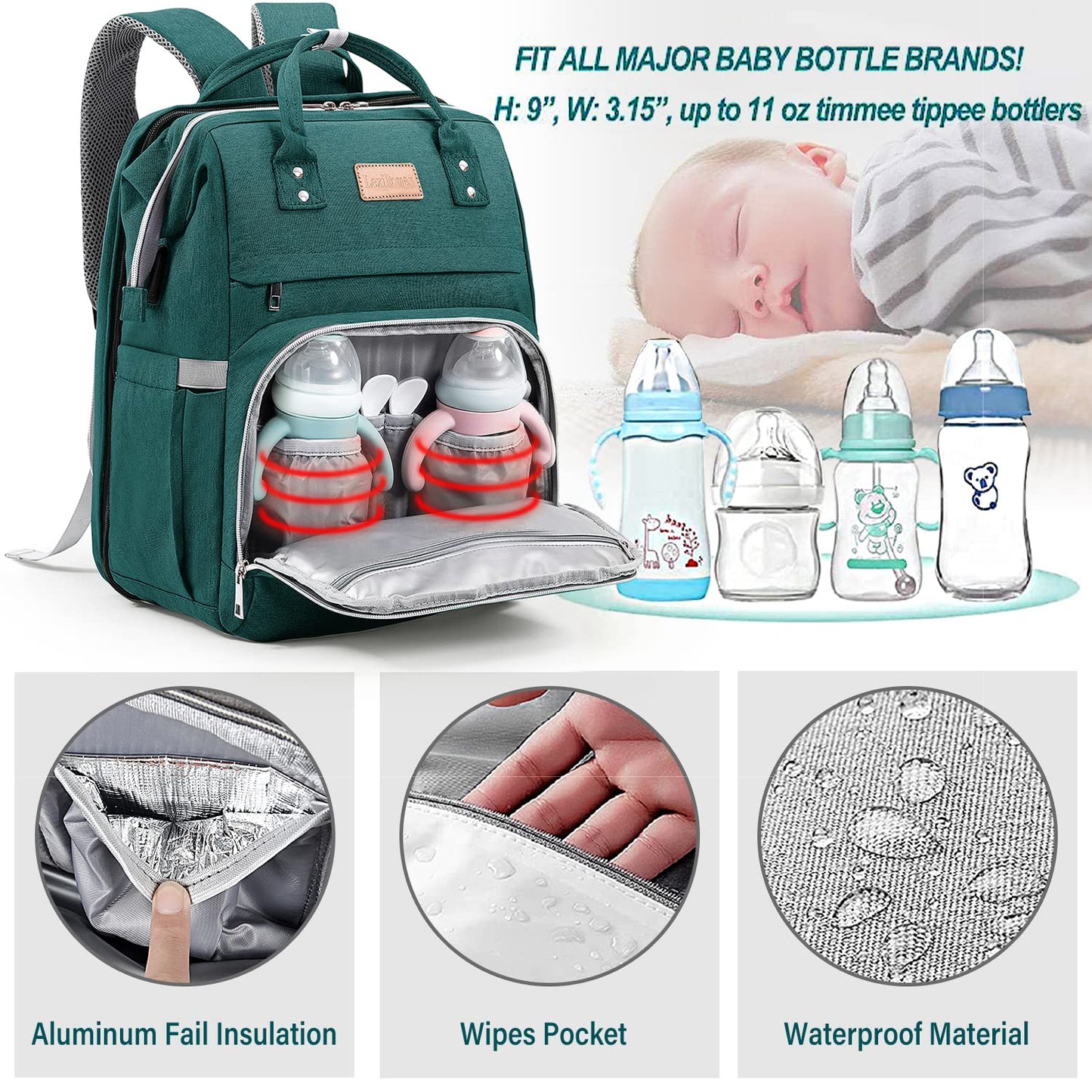 Lexiroman Diaper Bag Backpack, Multifunction Travel Back Pack Maternity Baby Changing Bags, Large Capacity, Waterproof And Styli
