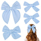 Deeka 4 Pcs Blue Cotton Linen Hair Bows 3 Styles 5' & 4' Handmade Hair Bow Set For Toddler Girls Alligator Hair Clips Knot Bow
