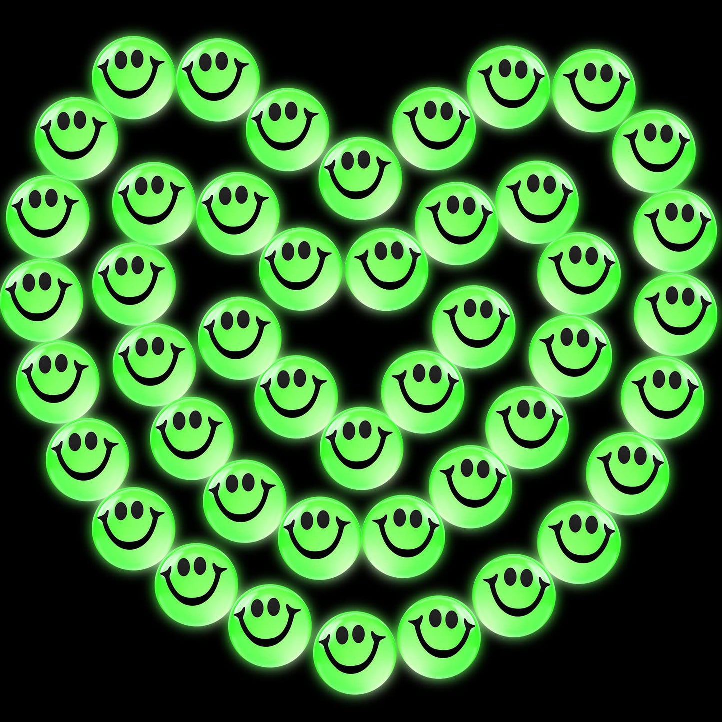 Chalyna 45 Pcs Glow in The Dark Smile Face Bouncing Balls Bulk 1 Inch Mini High Bounce Balls for Kids Teens Glowing Valentines H