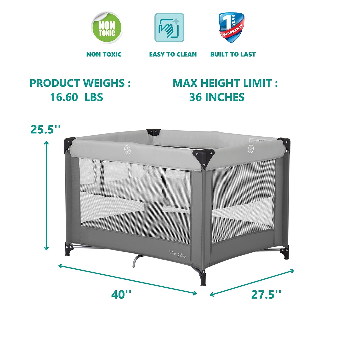 Dream On Me Zazzy Portable Playard with Bassinet in Grey, Packable and Easy Setup Baby Playard, Lightweight and Portable Playard