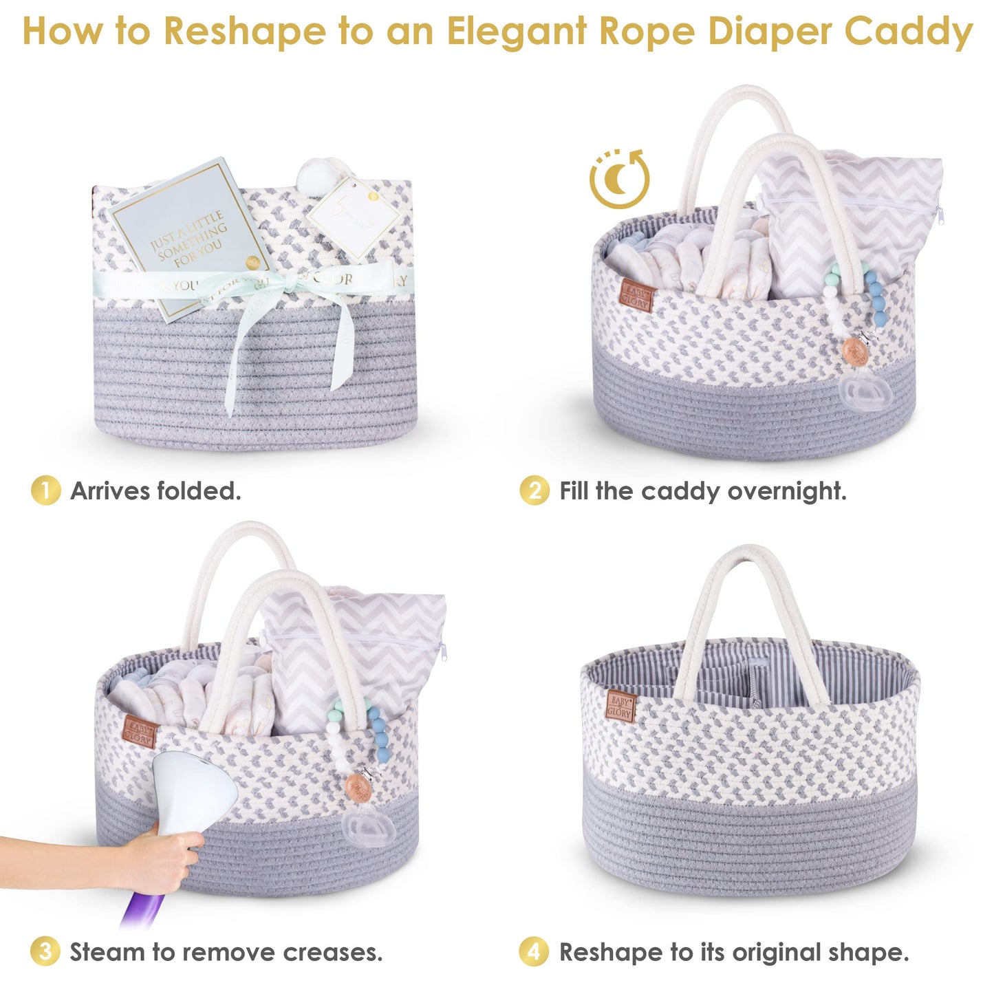 Baby Glory Unisex Diaper Caddy Organizer With Diaper Wet Dry Bag, Greeting Card And Ribbon For Baby Boy & Girl, Portable Cotton