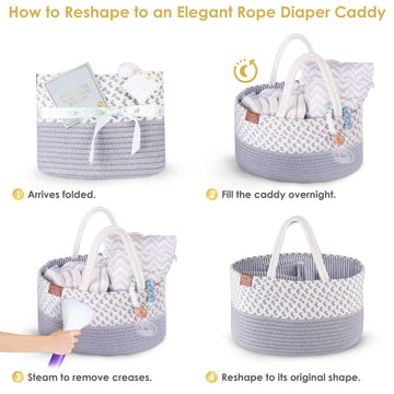 Baby Glory Unisex Diaper Caddy Organizer With Diaper Wet Dry Bag, Greeting Card And Ribbon For Baby Boy & Girl, Portable Cotton