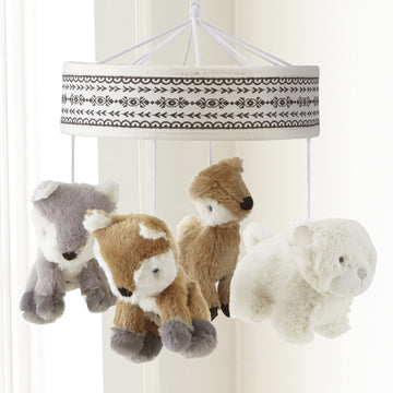 Levtex Baby - Bailey Musical Rotating Baby Crib Mobile - Woodland Creatures - Grey, Brown, White, And Black - Nursery Accessorie