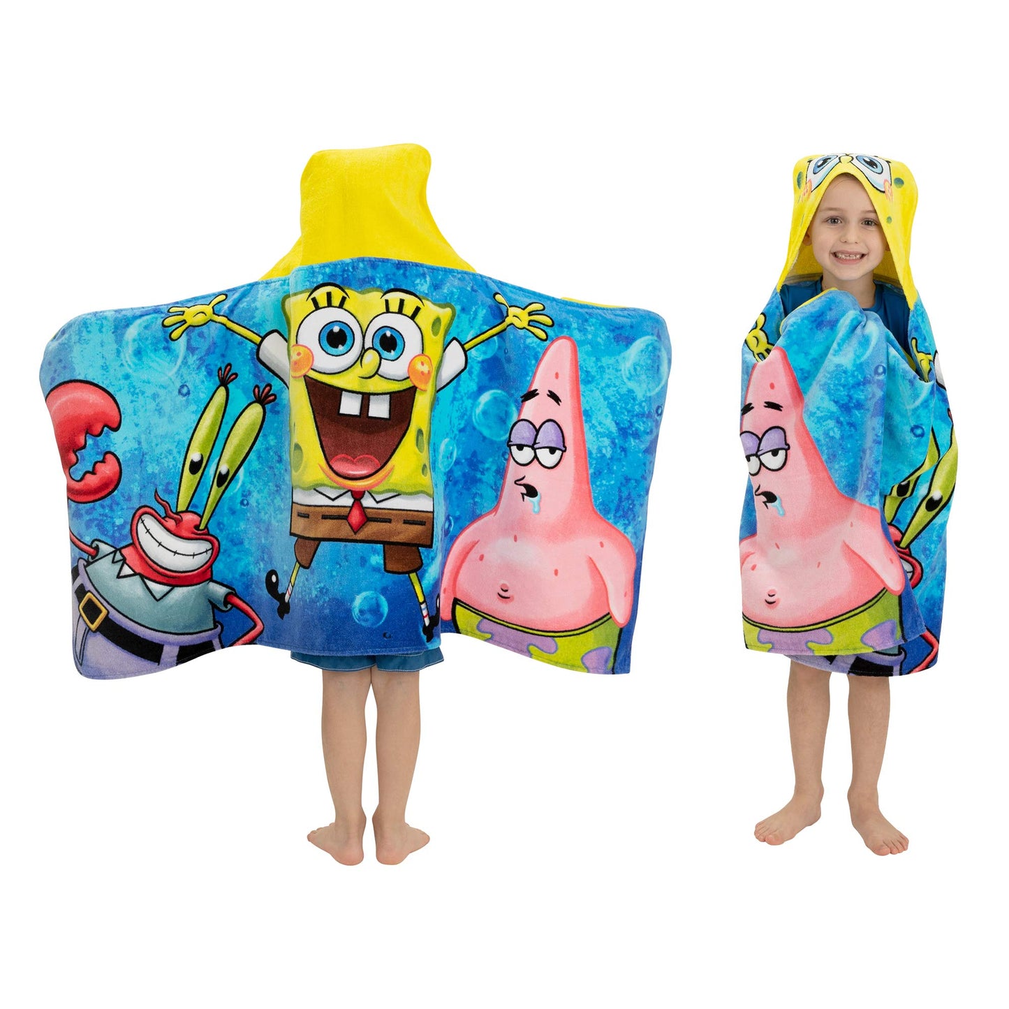 Franco Kids Bath And Beach Soft Cotton Terry Hooded Towel Wrap, 24 In X 50 In, Spongebob Squarepants