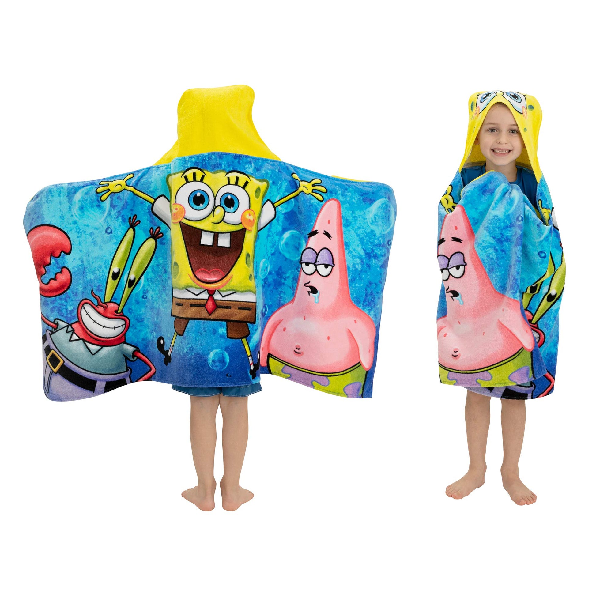 Franco Kids Bath And Beach Soft Cotton Terry Hooded Towel Wrap, 24 In X 50 In, Spongebob Squarepants