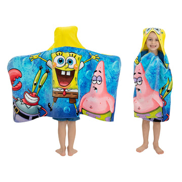 Franco Kids Bath And Beach Soft Cotton Terry Hooded Towel Wrap, 24 In X 50 In, Spongebob Squarepants