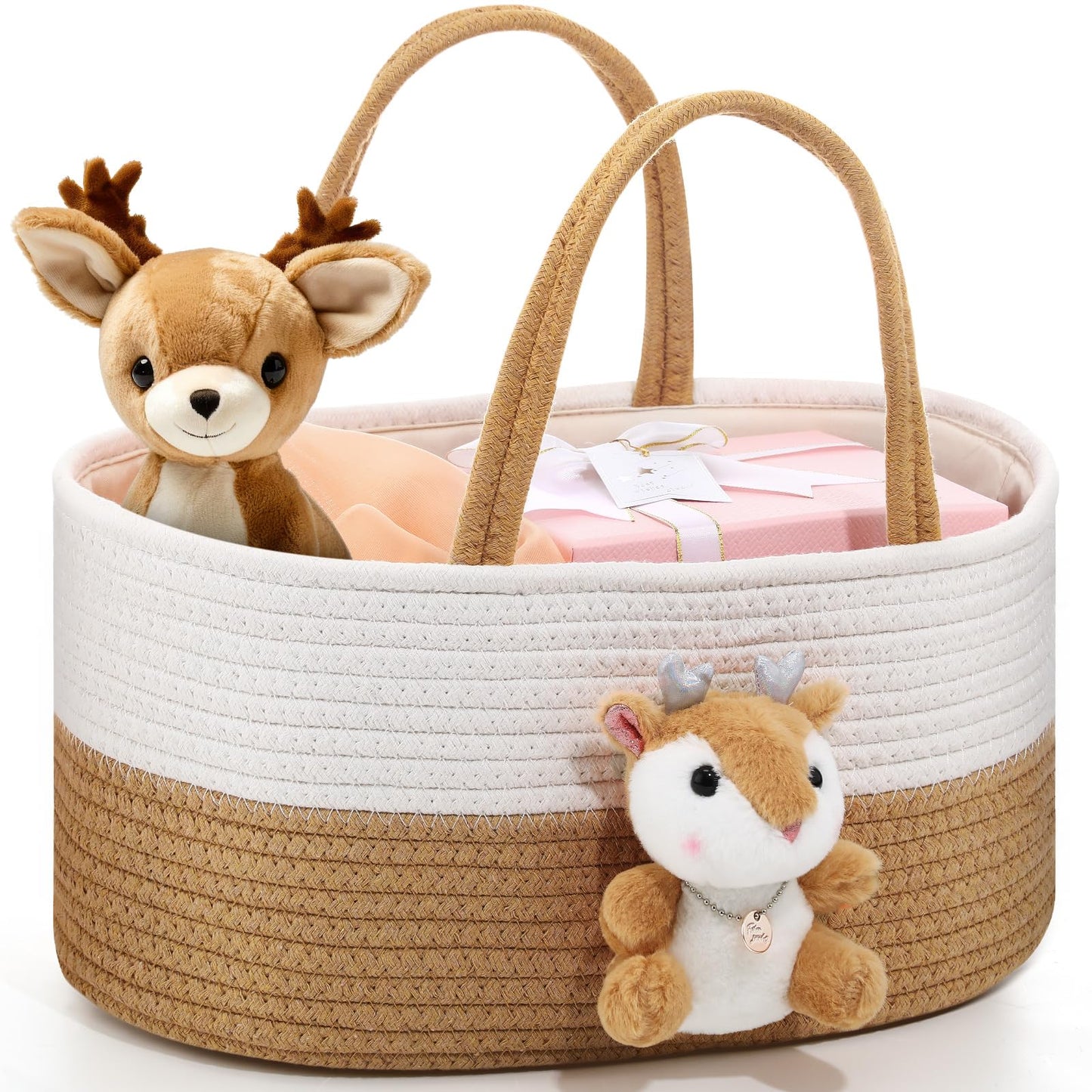 FoldTier Cute Christmas Deer Diaper Caddy Organizer Cotton Rope Woodland Nursery Storage Bin Basket Baby Shower Xmas Basket Gift