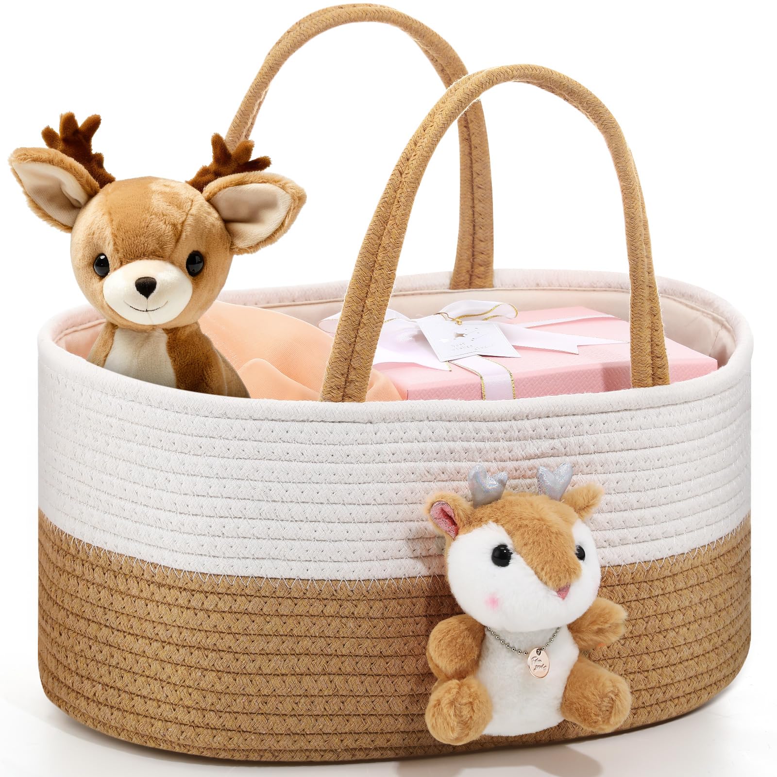 FoldTier Cute Christmas Deer Diaper Caddy Organizer Cotton Rope Woodland Nursery Storage Bin Basket Baby Shower Xmas Basket Gift
