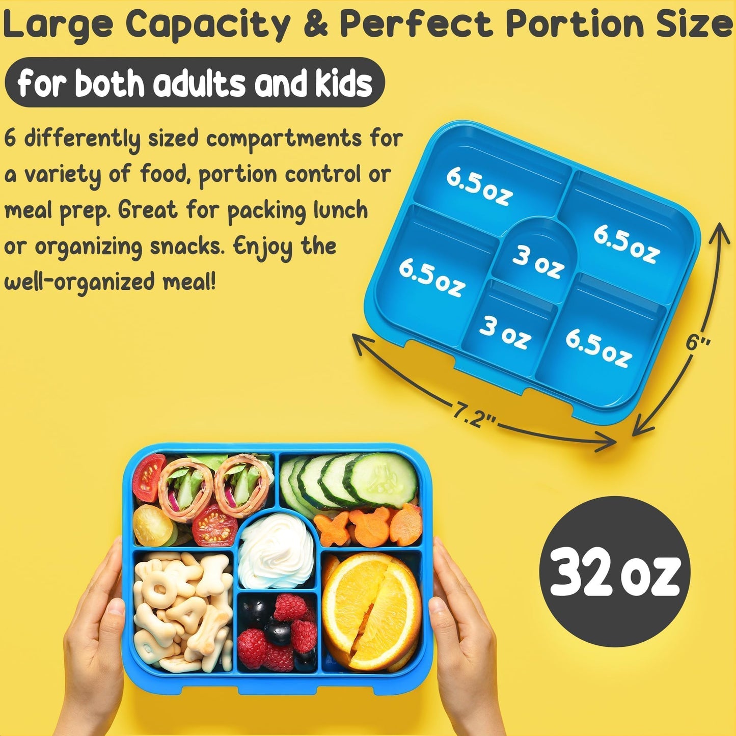 Fimibuke Snack Box For Kids & Toddlers, 6-Compartment Snack Container Bpa-Free Small Bento Box Leak-Proof Lunch Box, 32Oz Luncha