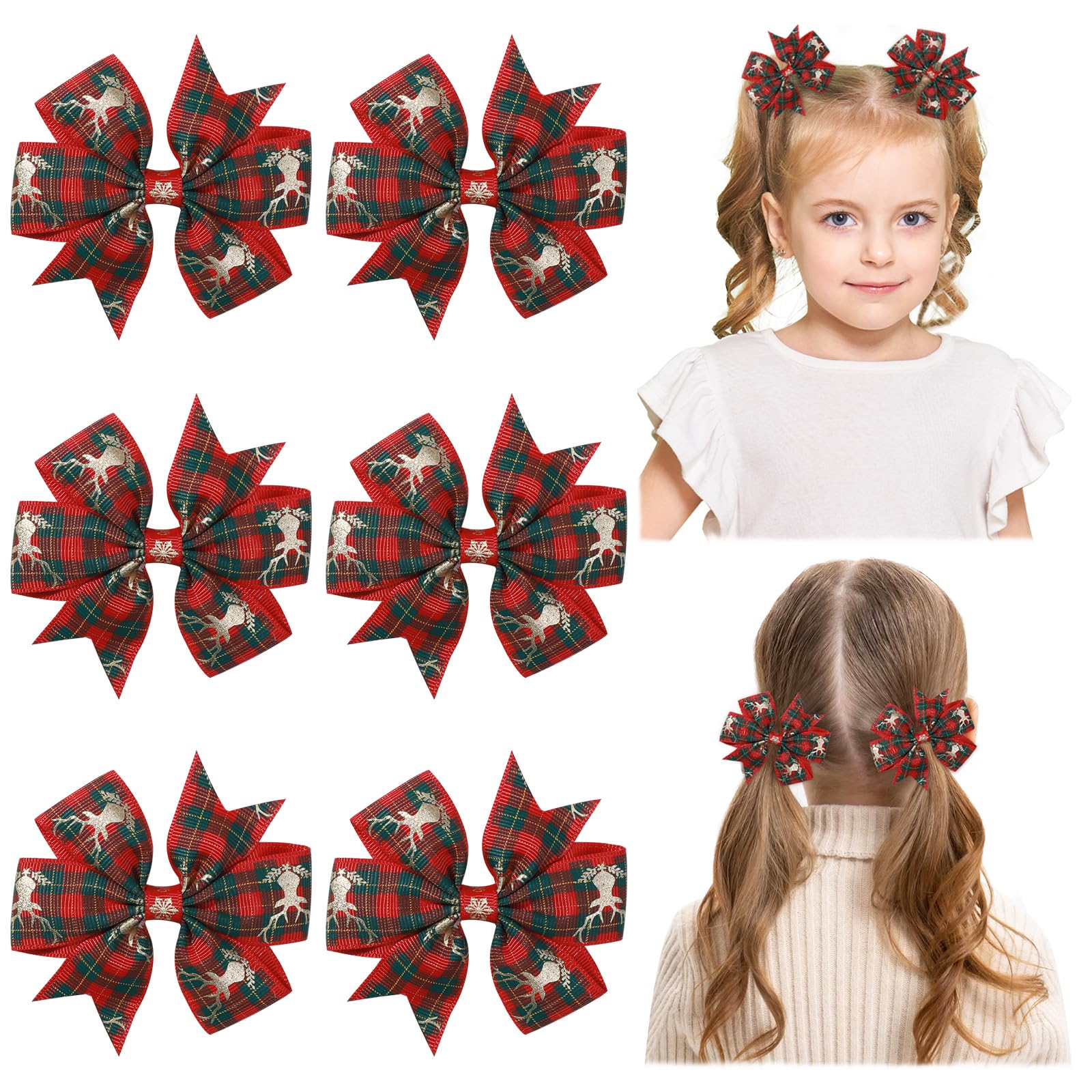 Choicbaby 3 Inches Christmas Hair Bows For Girls Red Hair Bows Clips For Toddler Christmas Plaid Toddler Bows Grosgrain Ribbon K