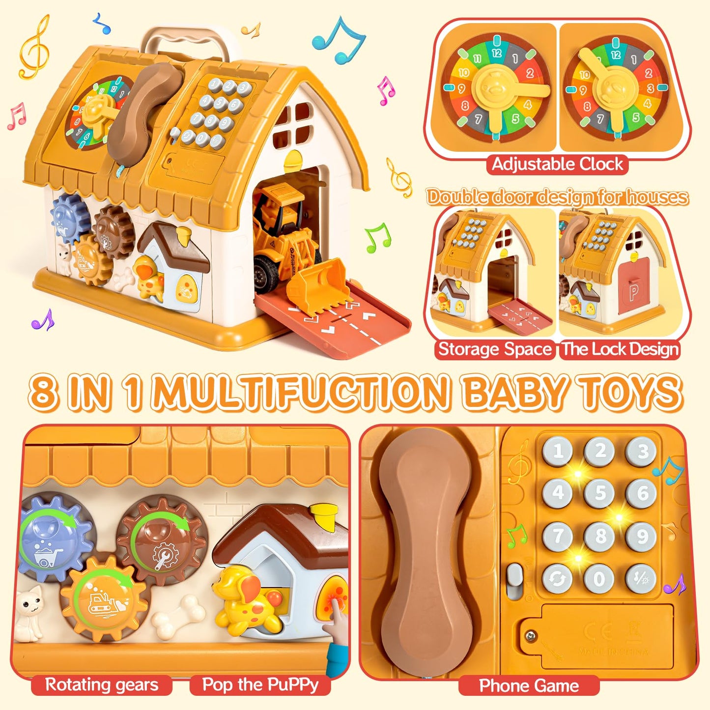 SLTBEH Baby Toys for 1 2 3 Year Old Boy and Girl Gifts Toddler Toys Age 1-2 10-in-1 Montessori with Sound Lights Music Clock Tel