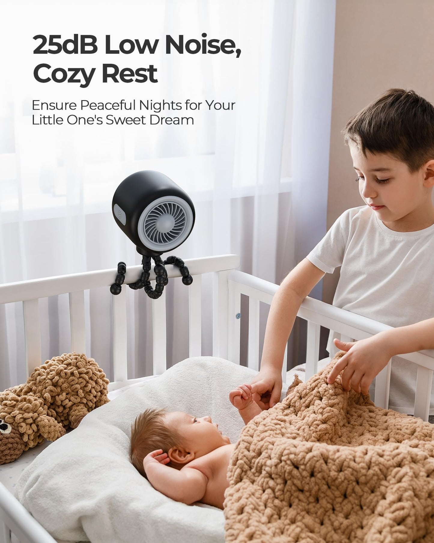 Koonie Portable Stroller Fan With Flexible Tripod, Car Seat Fan Clip-On For Infant, Rechargeable Battery Operated Fan With 3 Spe