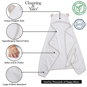 Channing & Yates Premium Boutique Hooded Baby Towels And 6 Washcloth Set - Organic Viscose Made From Bamboo Baby Towel With Hood