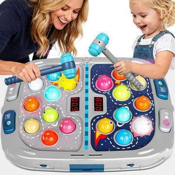 2-Player Whack Game Mole - Toys for Age 3-12 Kids,2 Hammers,3 Modes with Sound & Light,Safe Educational Pounding Toy,Christmas B