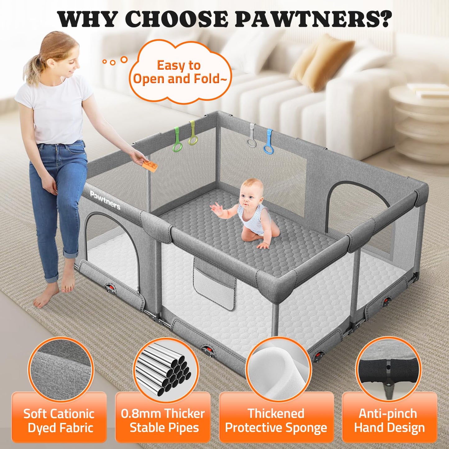 Foldable Playpen For Babies And Toddlers: 71'L X 59'W X 27'H, Large Kids Playpen With Mat, Portable Baby Play Yard For Indoor