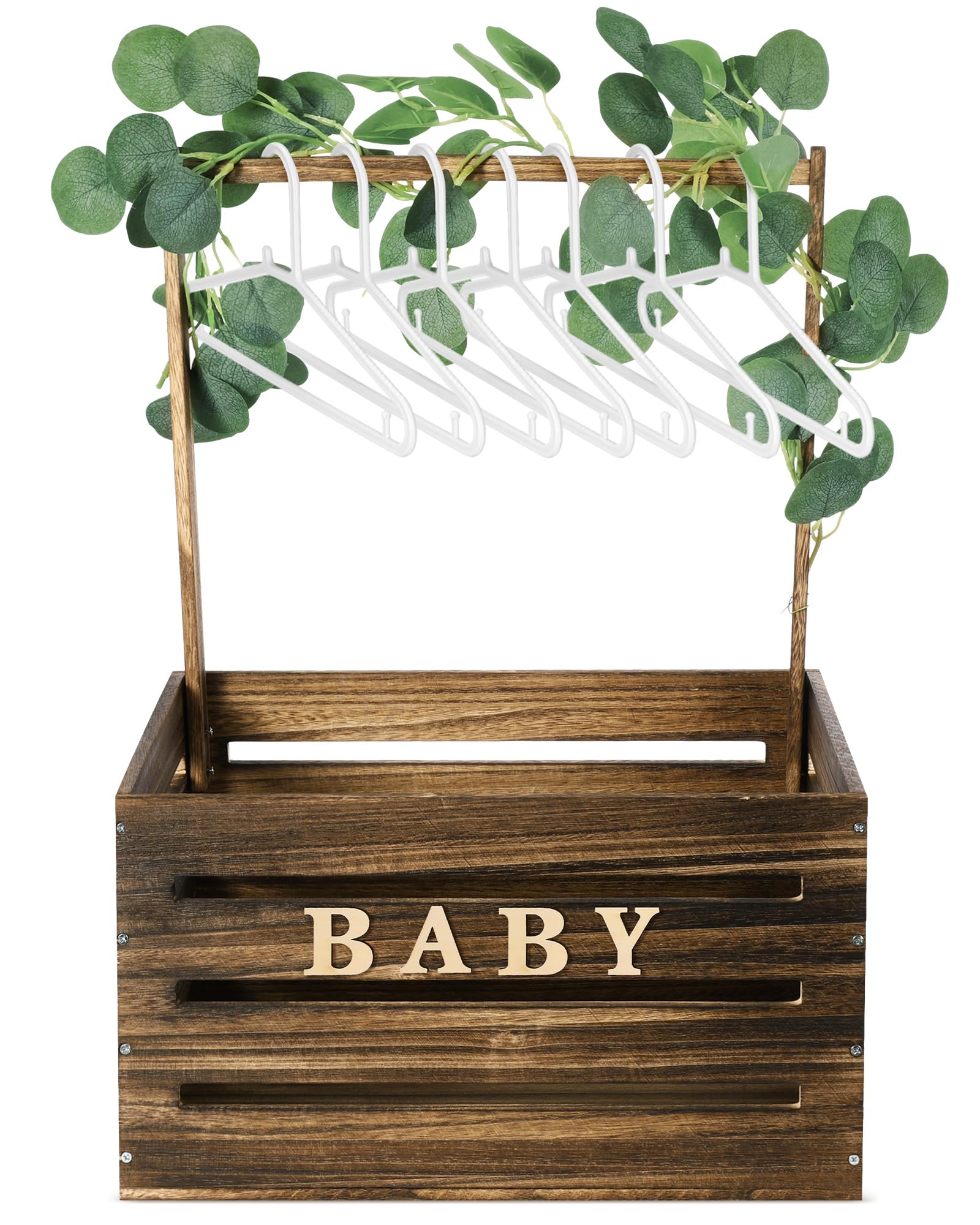 Barydat Wooden Baby Shower Crate Closet, Baby Shower Gift Basket With Handle And Garland Storage Crate Hamper Baby Shower Wooden