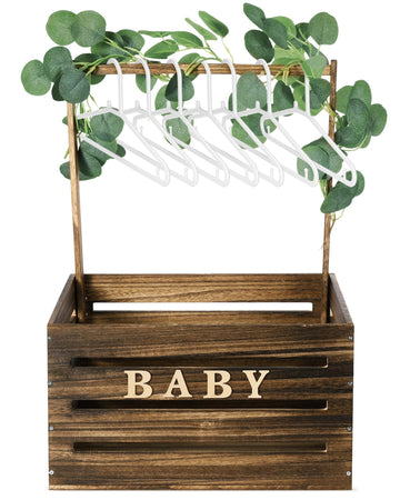 Barydat Wooden Baby Shower Crate Closet, Baby Shower Gift Basket With Handle And Garland Storage Crate Hamper Baby Shower Wooden
