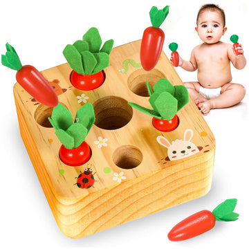 YOFUN Montessori Toys for Toddler - Carrot Harvest Wooden Matching Puzzle, Shape & Size Sorting Games for Developing Fine Motor 