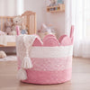Acellegic Pink Scalloped Woven Basket 25 L Large Cotton Rope Basket with Handle for Toy Blanket Gifts, Empty Reusable Storage Ba