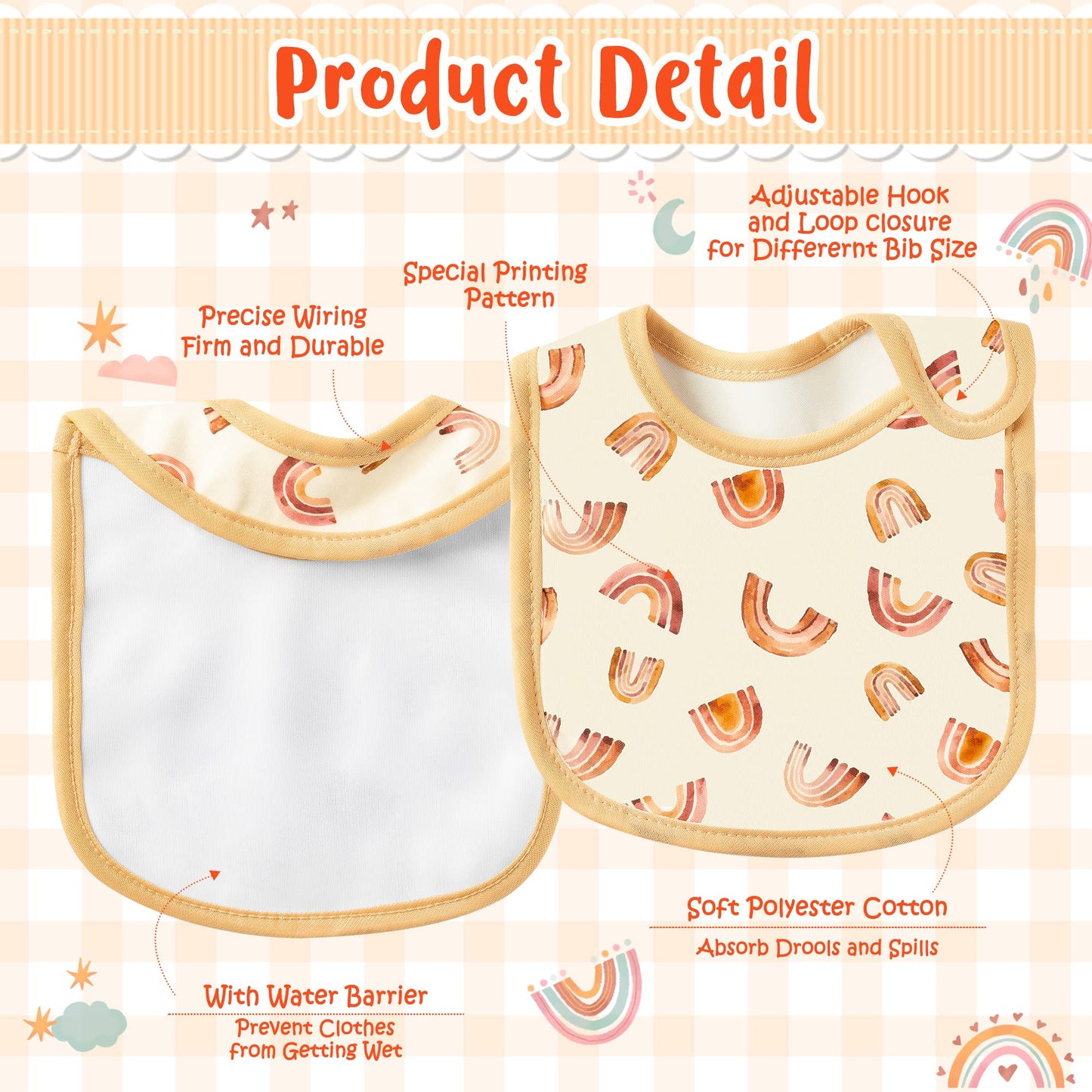 2Ooya 7Pcs Cotton Waterproof Baby Bibs Adjustable Hook Loop Closure Baby Bib With Rainbow Pattern Unisex Newborn Baby Food Bib F