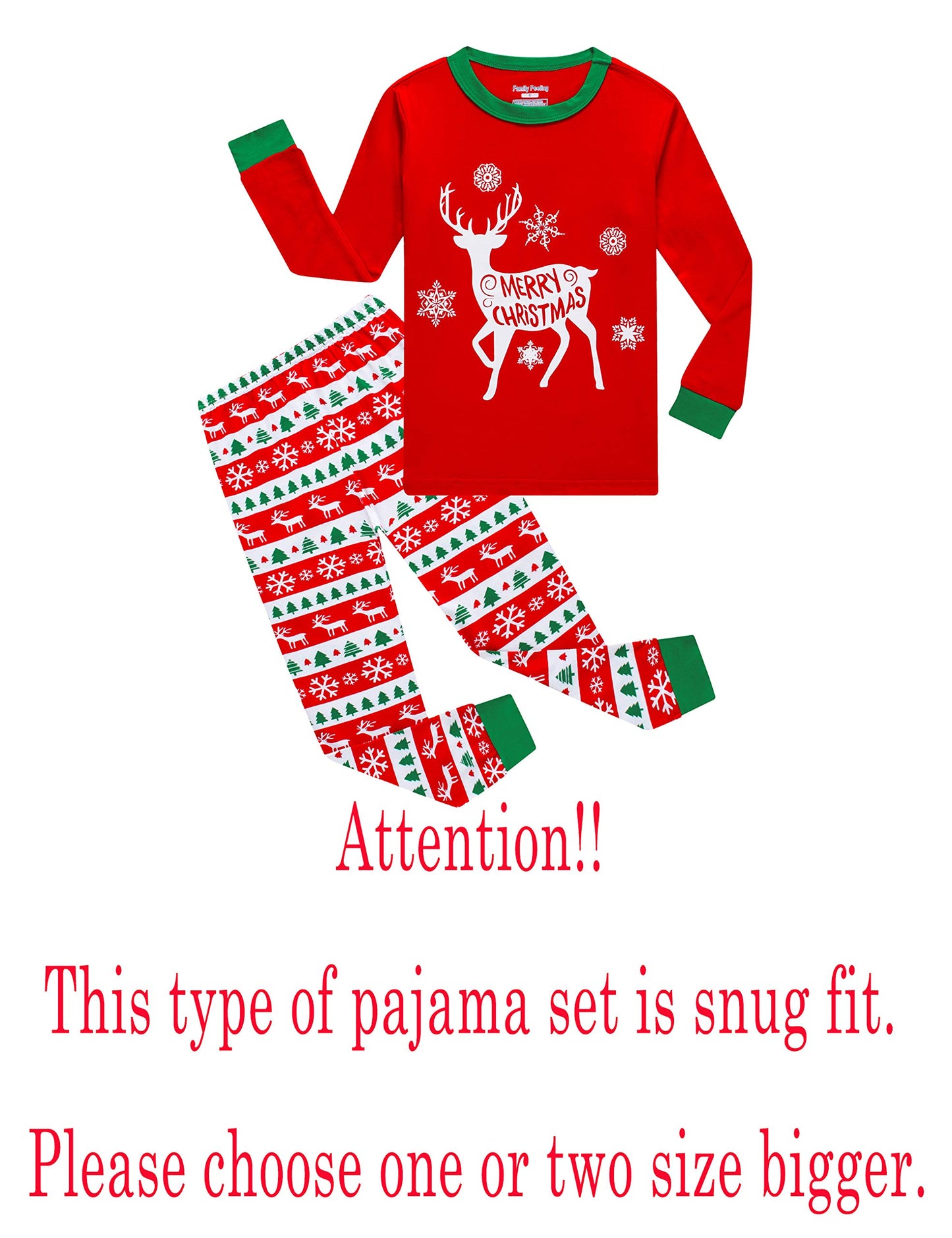 Family Feeling Baby Infant Holiday Christmas Reindeer Matching Family Long Sleeves Pajamas Set Size 12-18M